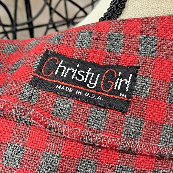 Christy Girl 2 Piece Skirt Suit Red/Gray Check 90's Shoulder Pads Pencil Skirt - Picture 13 of 15